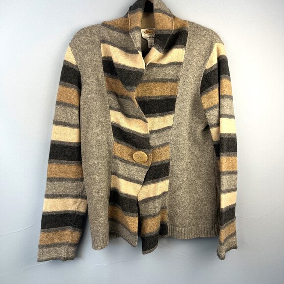 Talbots Wool Angora Striped Cardigan Sweater with Statement Button Size M - Picture 1 of 6